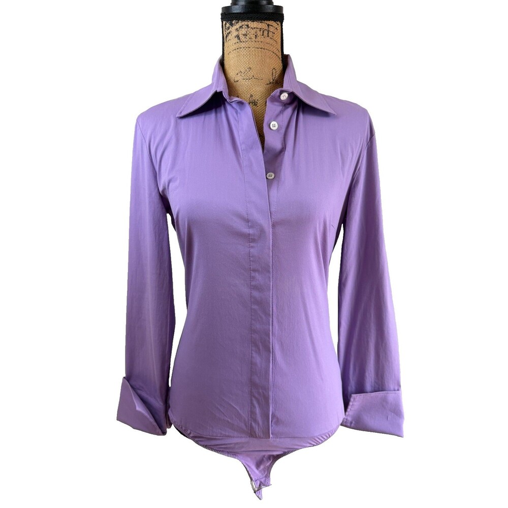 Patrizia Pepe Lavender Cotton Blend Stretch Bodysuit Blouse Top Sz IT 44/US 8